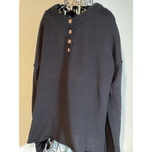 PrettyGarden Womens XL Black‎ Waffle Knit Henley Sweater Long Sleeve